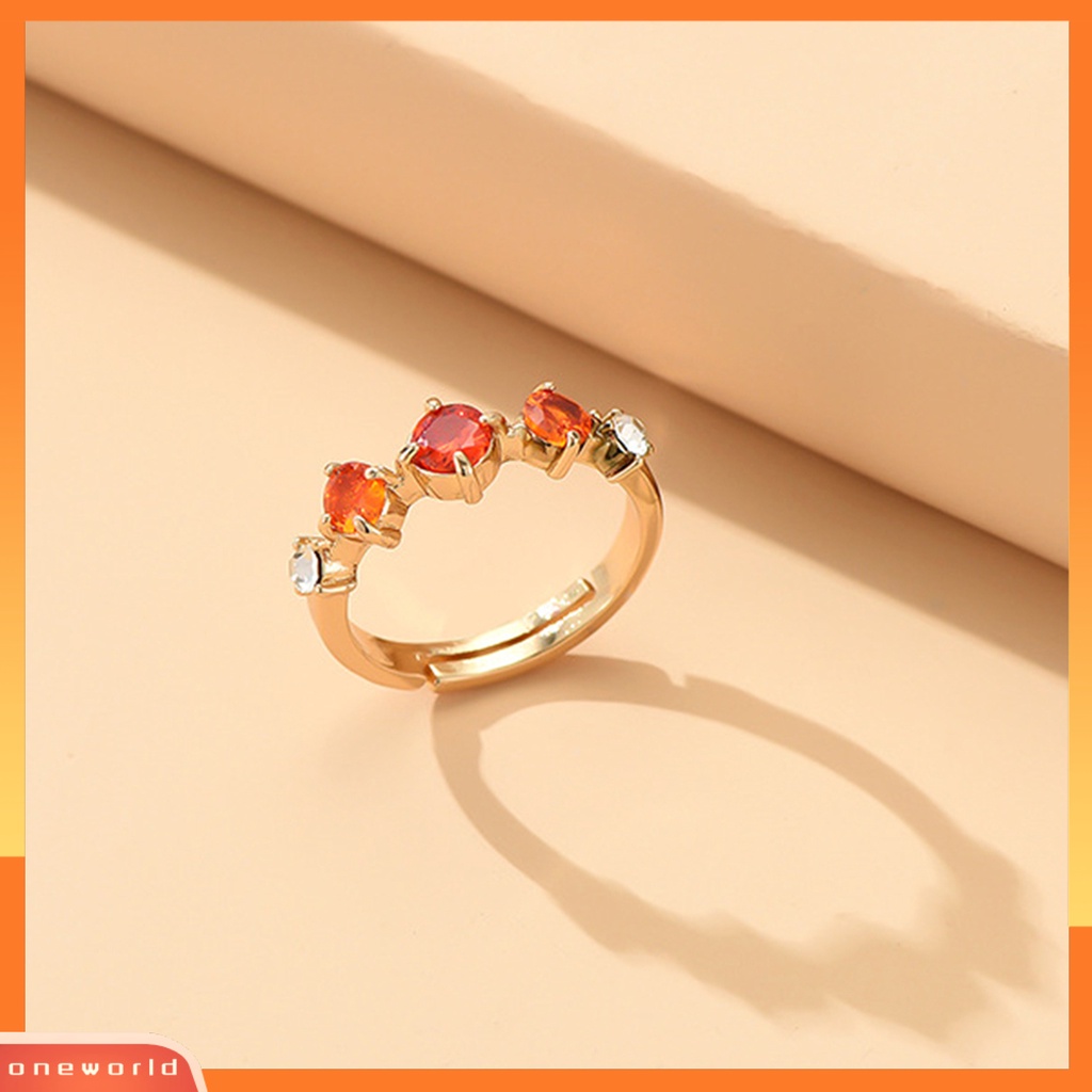 [EONE] Wanita Cincin Orange Permata Imitasi Adjustable Perhiasan Vintage Berlian Imitasi Jari Cincin Hadiah Ulang Tahun