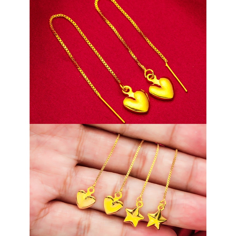 Goldkingdom Perhiasan Fashion 24K Bangkok Aksesoris Ready Stock Wanita Anting Hati Earline Hati Kecil Pentagram Wanita Kotak Rantai Earline