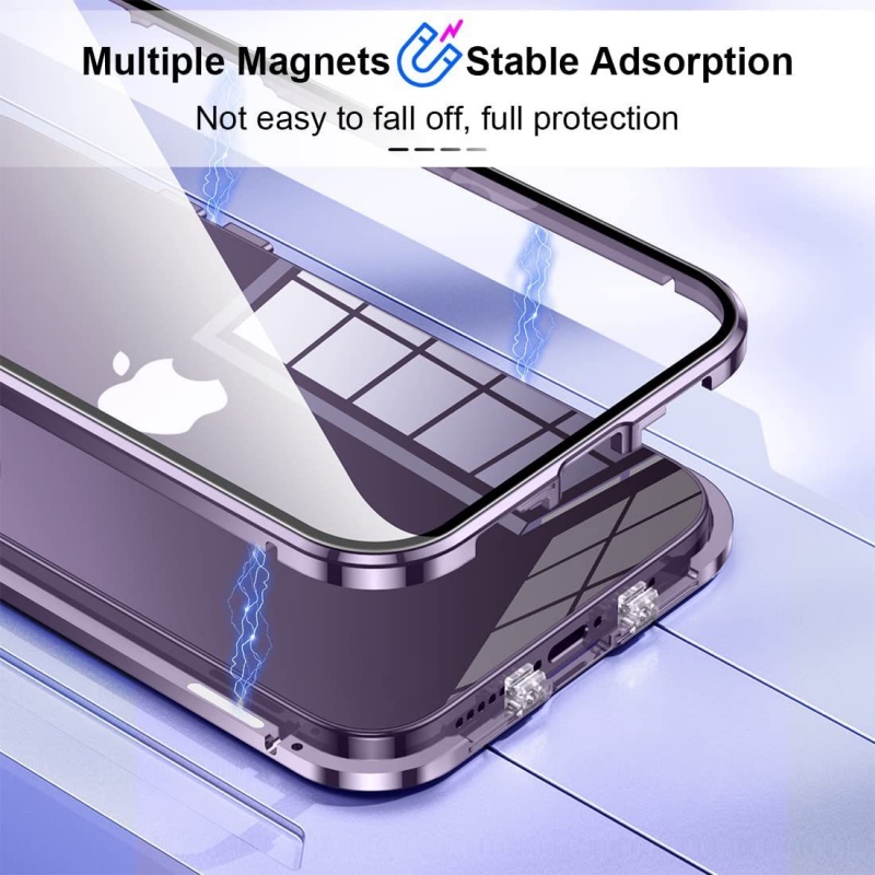 IPHONE Case Metal Magnetik Anti Mengintip Untuk Iphone14Plus12 13 14 Pro Max13 12Mini Pelindung Layar Dua Sisi Penutup Kaca Tritone