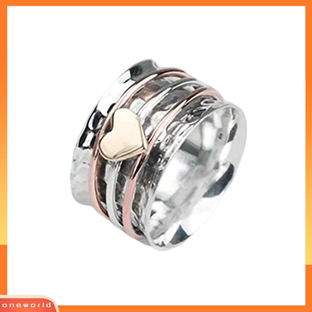 [EONE] Wanita Cincin Dapat Diputar Bi-color Fun Elegant Retro Stress Relief Kasual Cinta Hati Pesona Jari Cincin Perhiasan Fashion
