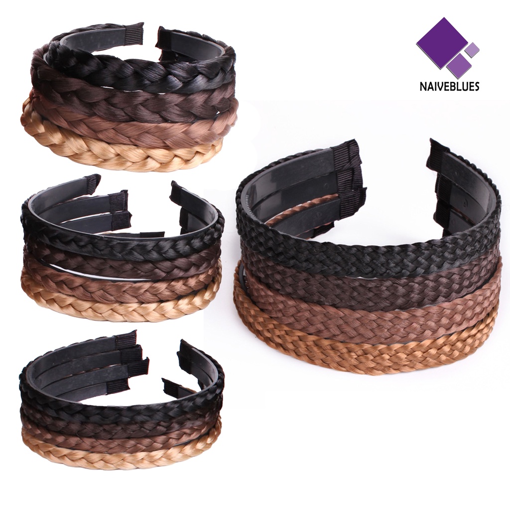 &lt; Naiveblues &gt;1/1.5/1.8cm Wanita Rambut Hoop Sintetis Wig Dikepang Hiasan Kepala Bando