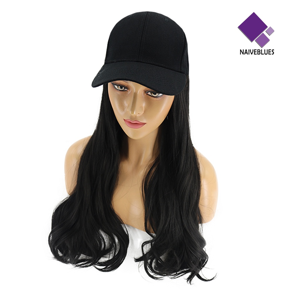 &lt; Naiveblues &gt; Wanita Menawan Lady Panjang Keriting Sintetis Wig Sopak Ekstensi Dengan Topi