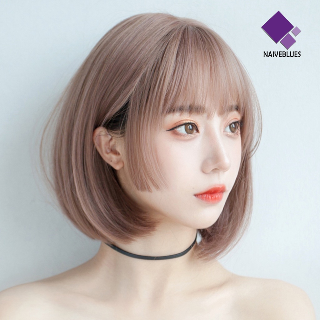 &lt; Naiveblues &gt; Wig Wanita No Perm Nyaman Dipakai Berbulu Realistis Natural Pink Cutting Pendek