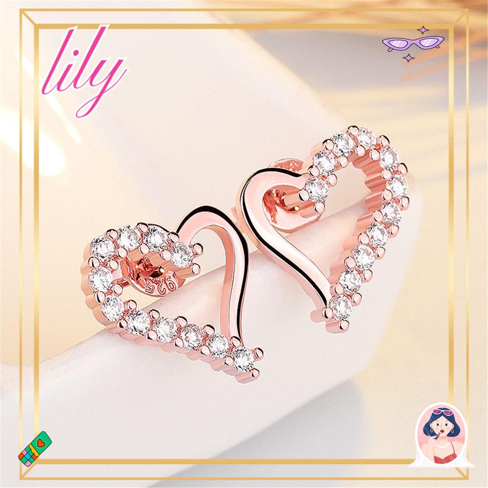 Lily Heart Earrings Wanita Gadis Perhiasan Pengantin Anting Kristal Mengkilap