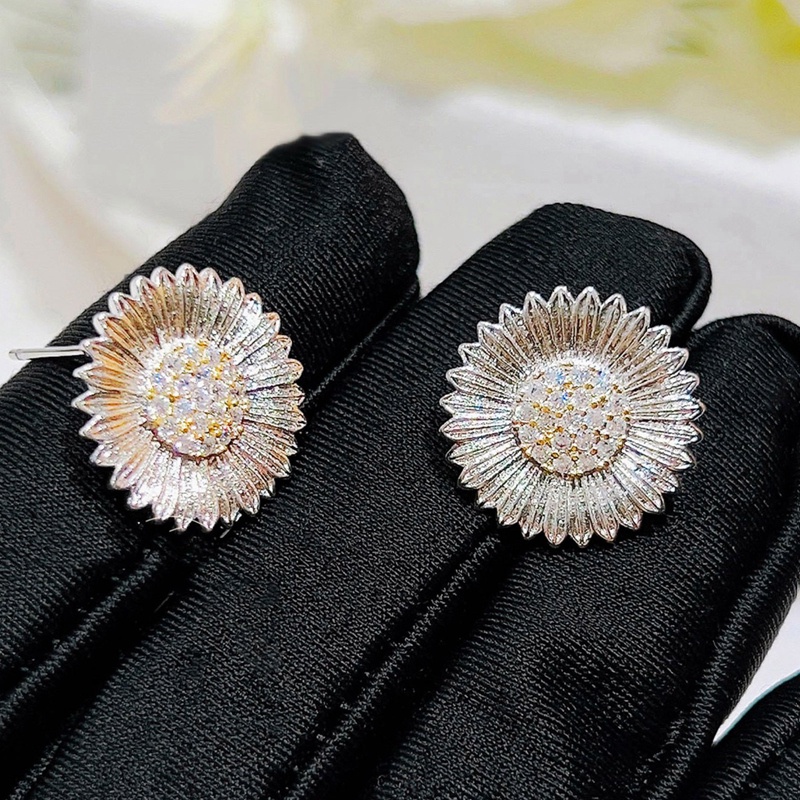 Korea Fashion Sparkly Kristal Daisy Bunga Anting Untuk Wanita Gadis Warna Emas Logam Bunga Matahari Kecil Stud Earrings Perhiasan Pesta