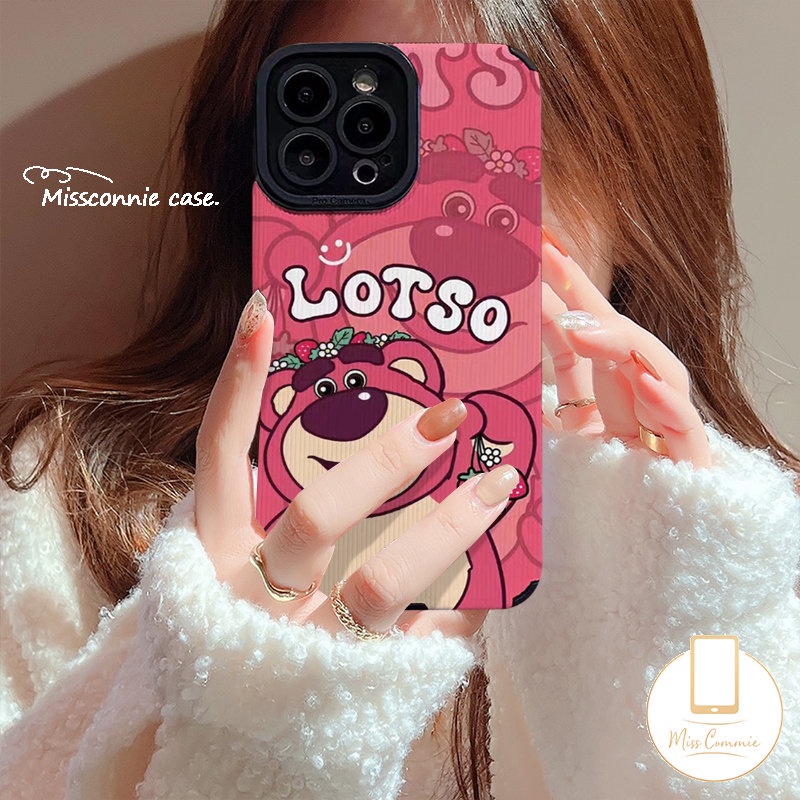 Kartun Strawberry Bear Manyo Casing Ponsel Kompatibel Untuk iPhone 7Plus 11 13 14 12 Pro MAX XR 8Plus X XS MAX Tekstur Kulit Mewah Indah Lembut Silicon Shockproof Cover