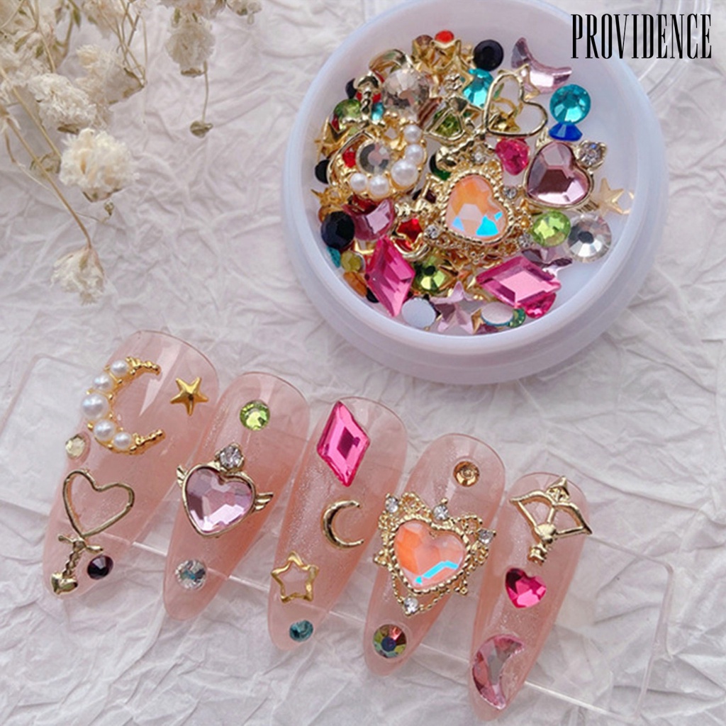 Providence 1kotak Dekorasi Kuku Banyak Bentuk Tahan Air Resin Warna-Warni Berkilau Bulan Bintang DIY Nail Art Tips Dekorasi Perlengkapan Kecantikan