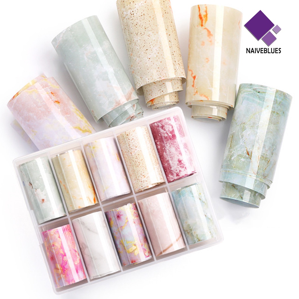 [naiveblues] 10roll/box Stiker Kuku Multicolor Print Manicure Aksesoris Dipoles Kuku Decals Wanita