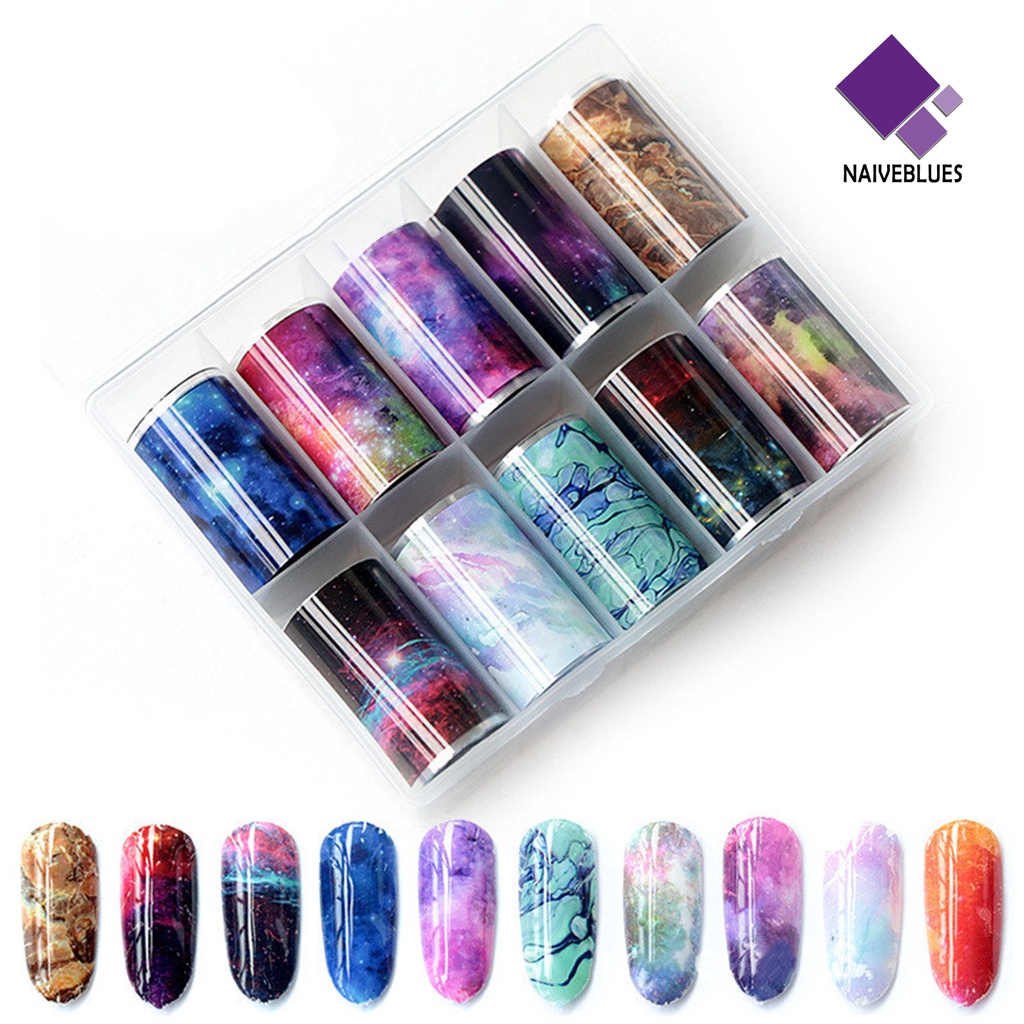 [naiveblues] 10roll/box Stiker Kuku Multicolor Print Manicure Aksesoris Dipoles Kuku Decals Wanita