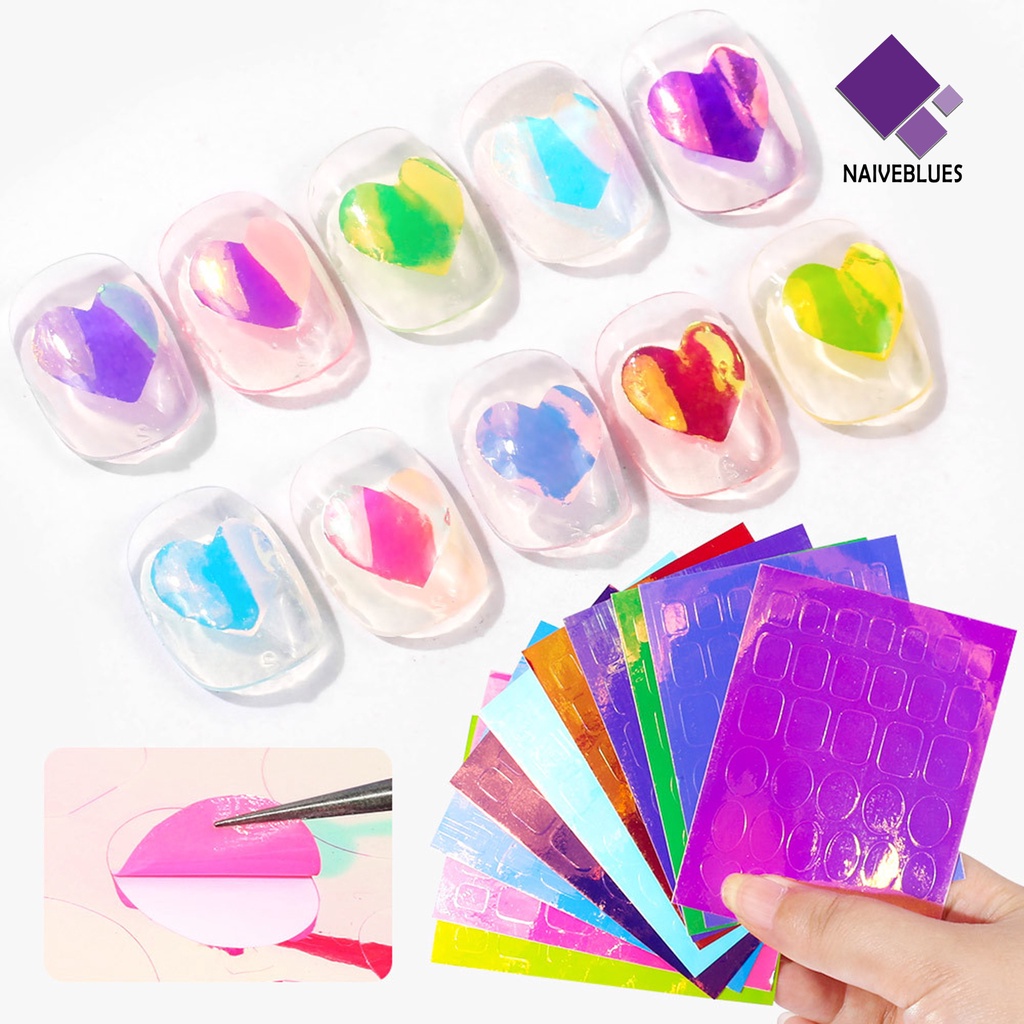 [naiveblues] 10pcs/11pcs/16pcs Stiker Es Kuku Efek Aurora Reflektif Film Warna-Warni Berkilau Kaca Kubus Dekorasi