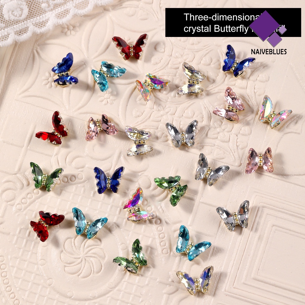 [naiveblues] 10pcs Nail Art Decor Bersinar Tiga Dimensi Gloss Tidak Luntur Kristal Imitasi Manicure Butterfly Nail