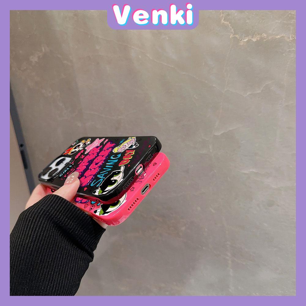 VENKI - For iPhone 11 iPhone Case Black Pink Glossy TPU Soft Case Shockproof Protection Camera Cute Cartoon Compatible with iPhone 13 Pro max 12 Pro Max  xr xs max 7Plus 8Plus