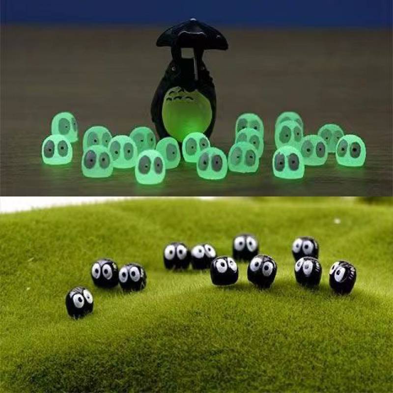 [Harga Grosir] [Unggulan] 5Pcs Debu Sprite Micro Ornamen Menyala Hitam Bola Bara DIY Dekorasi Miniatur Pemandangan Pot Dekorasi Mini Resin Luminous Briket Ornamen Flanel