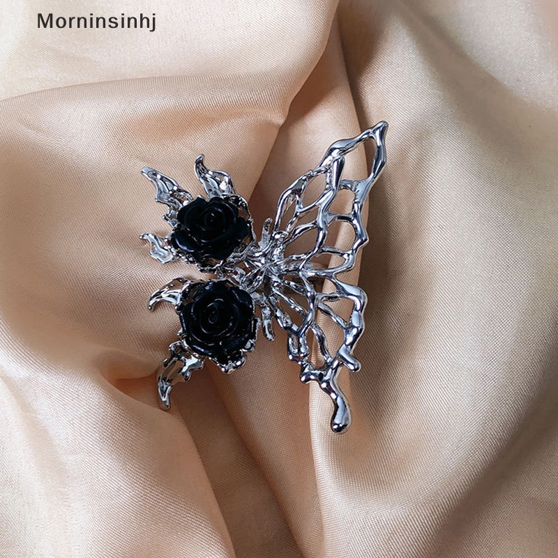 Mornin Vintage Punk Metal Black Rose Liquid Butterfly Opening Ring Untuk Wanita Berlebihan Cincin Hewan Yang Dapat Disesuaikan Aesthetic Perhiasan Hadiah id