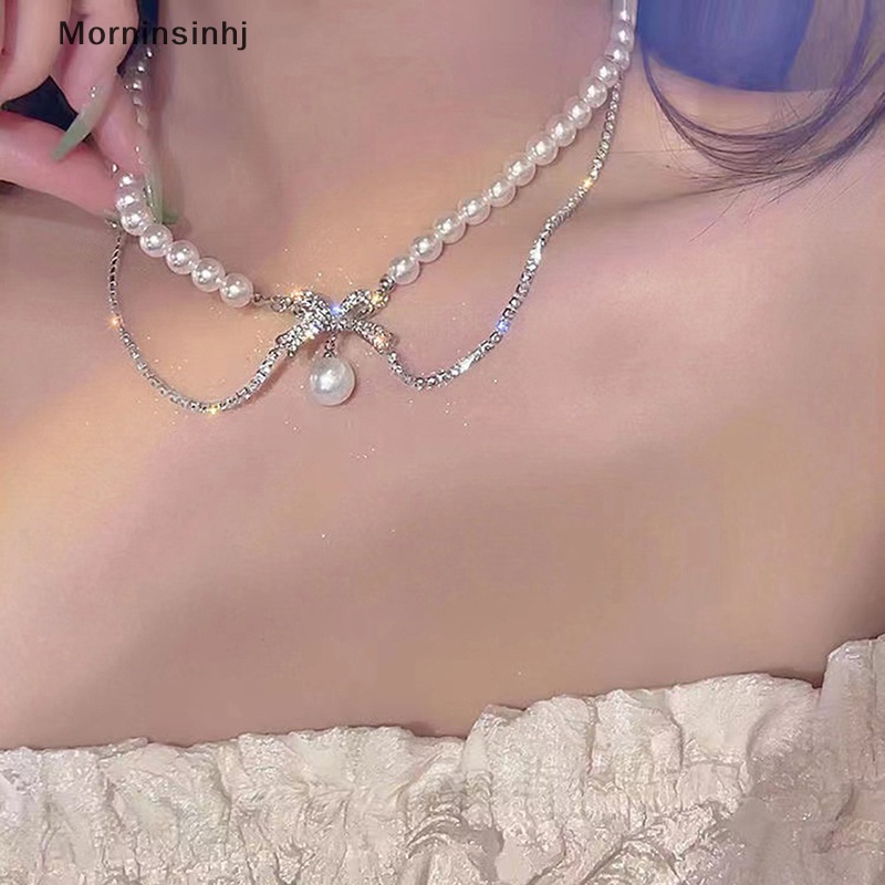 Mornin Y2K Aksesoris Fashion Cross Ikatan Simpul Peach Jantung Liontin Kalung Manis Keren Klavikula Rantai Perhiasan Aesthetic id