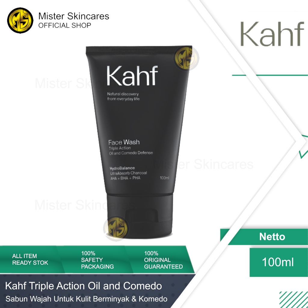 KAHF Face Wash Triple Action Oil &amp; Comedo 100ml - Sabun Muka Pembersih Wajah Pria Untuk Kulit Berminyak Komedo