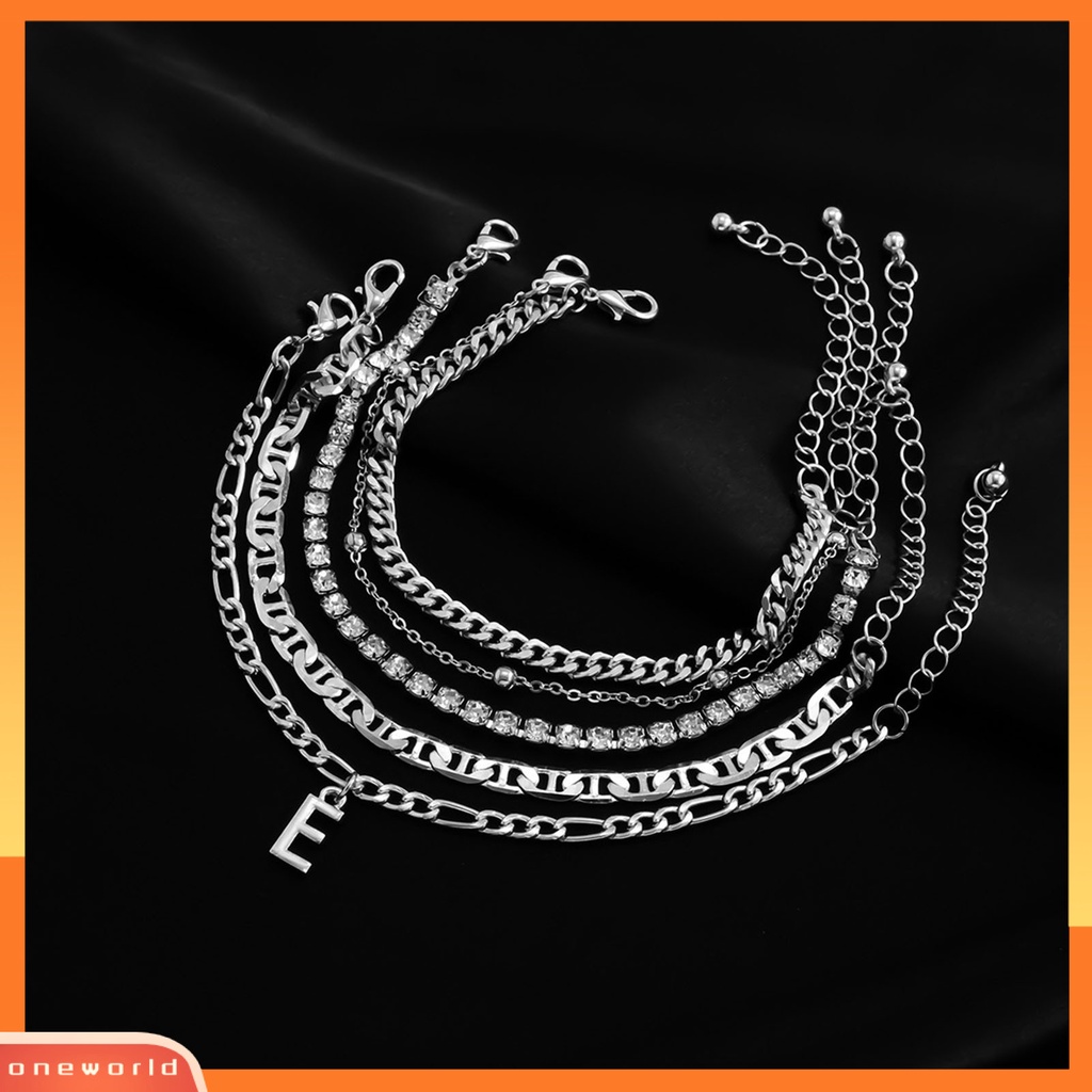 [EONE] 5pcs/set Liontin Huruf Berlian Imitasi Perempuan Gelang Adjustable Multilayer Sederhana Rantai Gelang Perhiasan Aksesori