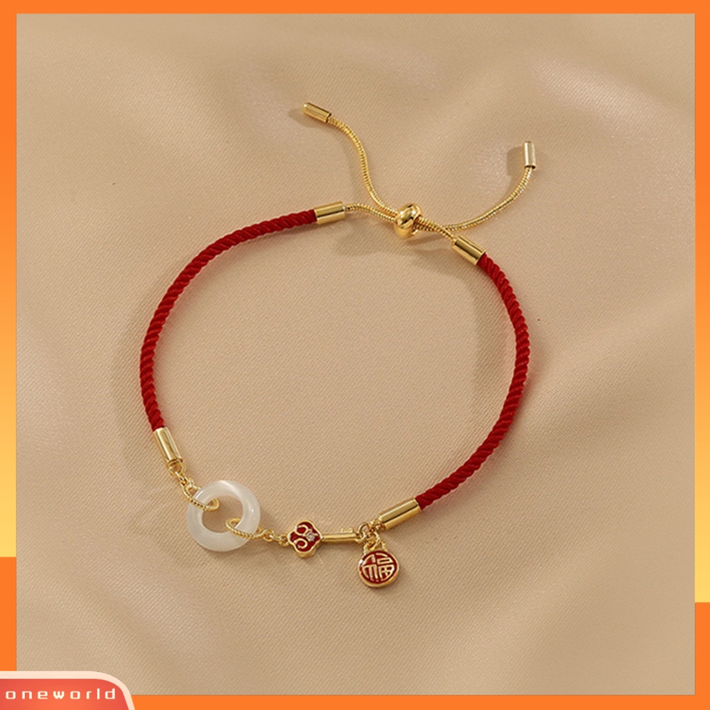 [EONE] Wanita Gelang Braided Electroplating Hadiah Tahun Baru Merah Gaya Cina Fu Karakter Faux Jade Ring Ladies Bangle Untuk Harian