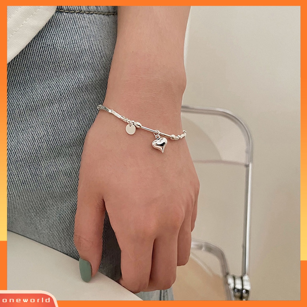 [EONE] Gelang Rantai Kepribadian Anti-Alergi Hadiah Valentine Warna Silver Cinta Hati Liontin Pasangan Gelang Perhiasan Aksesori