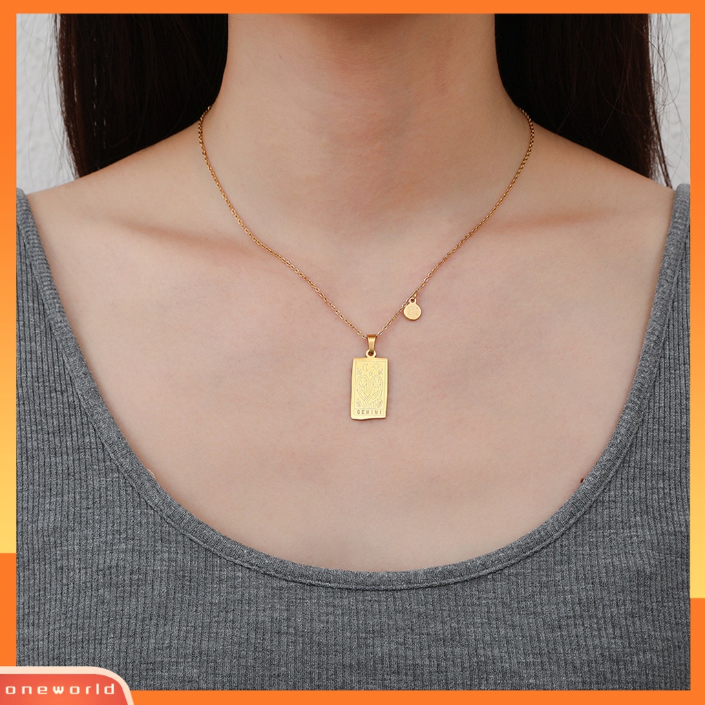 [EONE] Wanita Kalung Plat Persegi Emas Slim Rantai Elegan Mungil12 Rasi Bintang Liontin Klavikula Kalung Fashion Perhiasan