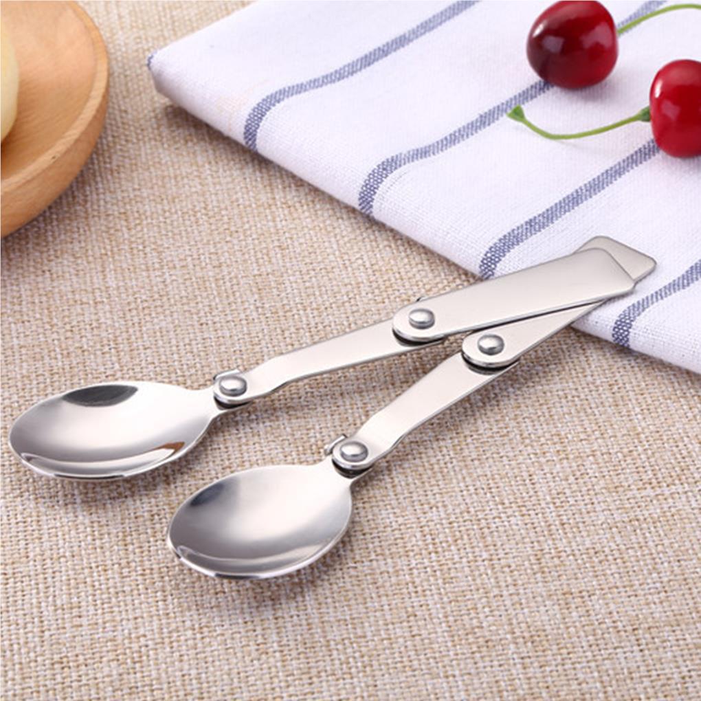 3pcs Sendok Lipat Tahan Aus Bahan Stainless Steel Untuk Aktivitas Luar Ruangan