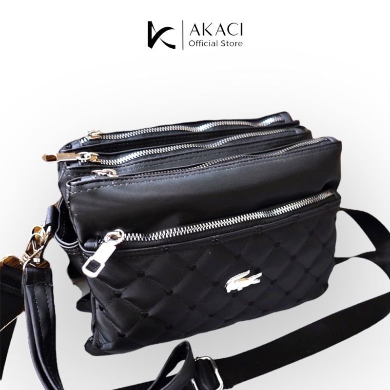 Akaci Tas Selempang wanita 4 ruang 4 resleting nilon bordir super Sling bag cewek kekinian korea 06-6852