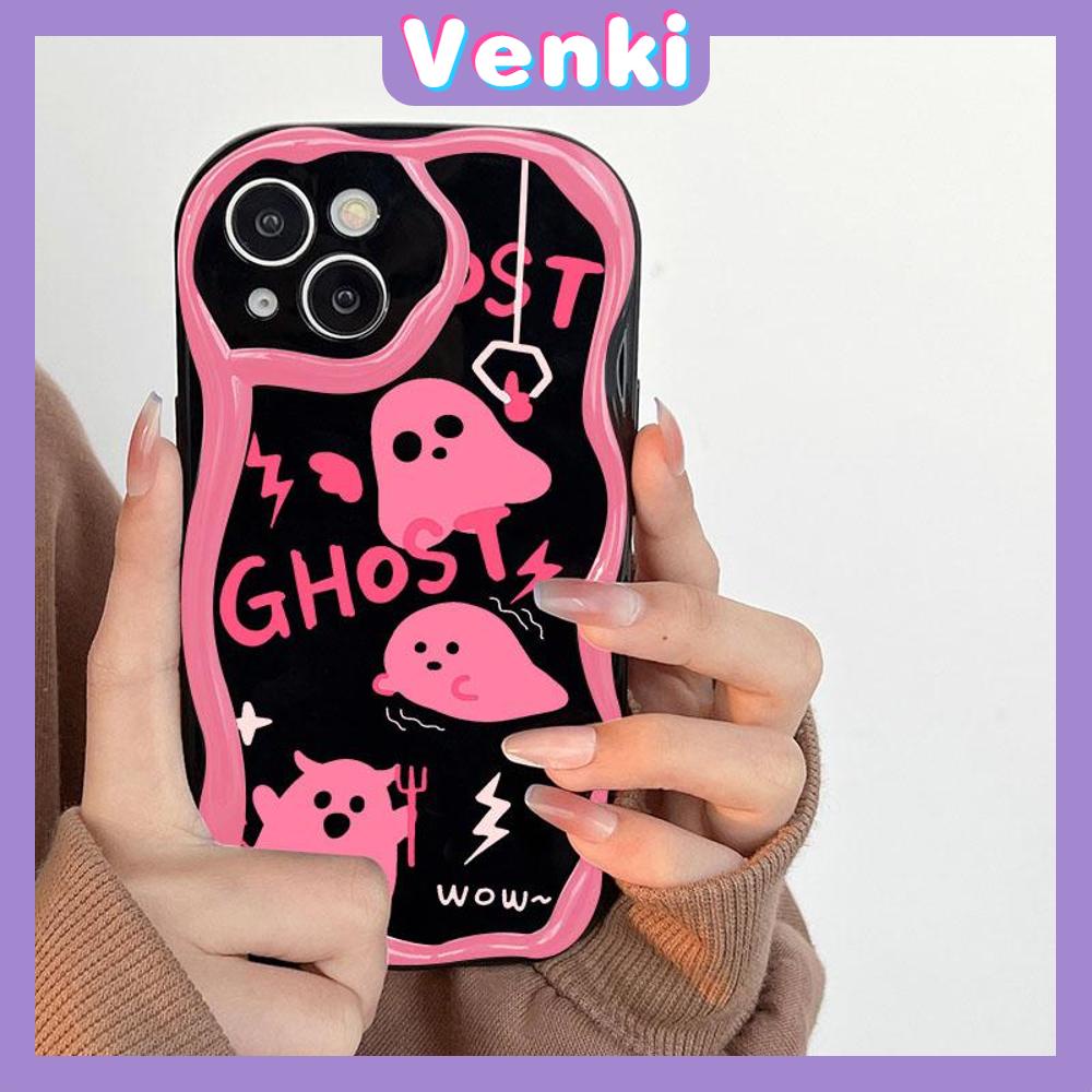 VENKI - For iPhone 11 iPhone Case 3D Curved Edge Wave Glossy Black TPU Airbag Shockproof Camera Cover Pink Ghost Compatible with iPhone 14 13 Pro max 12 Pro Max xr xs max 7 8Plus