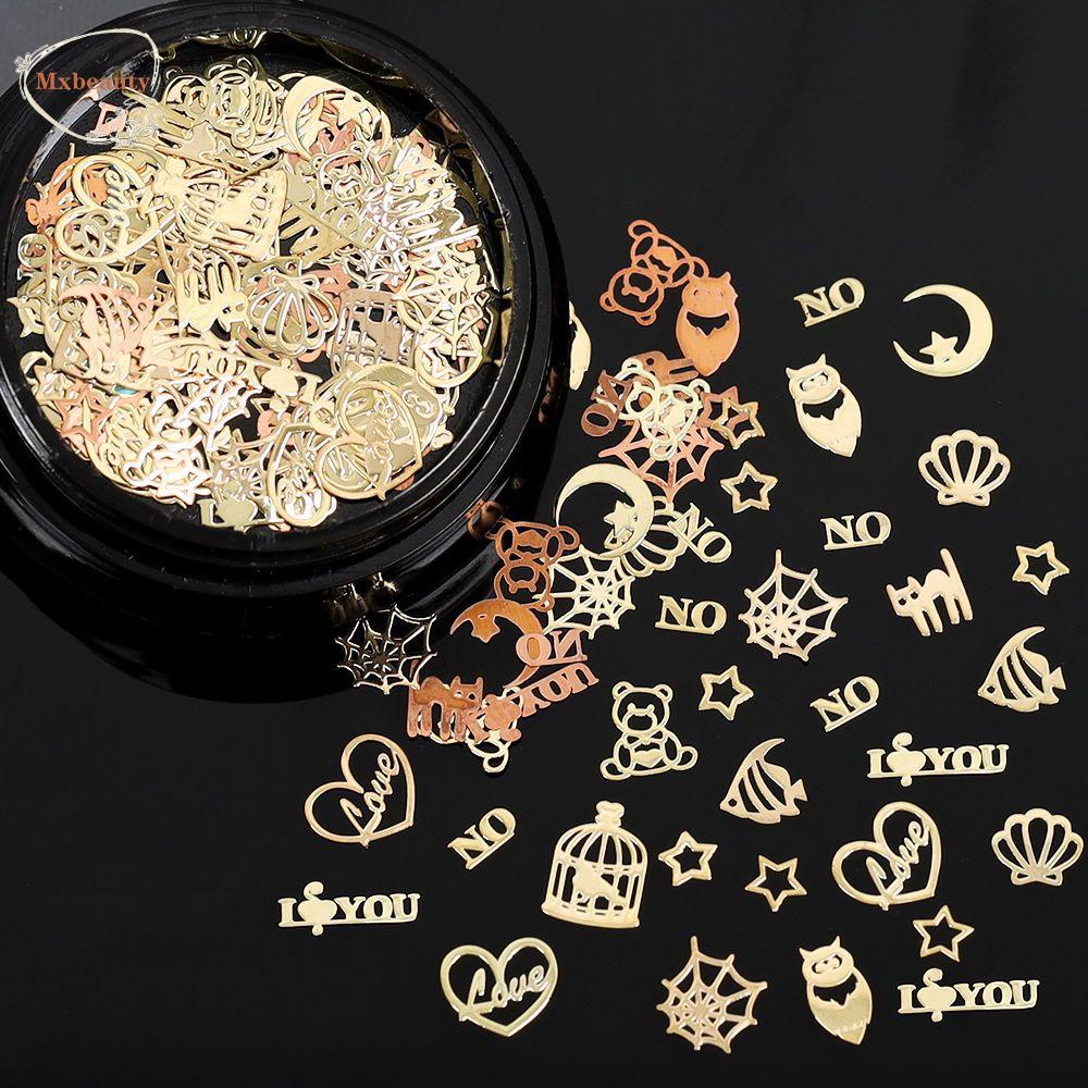 Mxbeauty Halloween Perhiasan Nail Art Hitam Emas Alloy Decals Cross Kelelawar Hollow Metal Patch DIY Dekorasi Nail Art