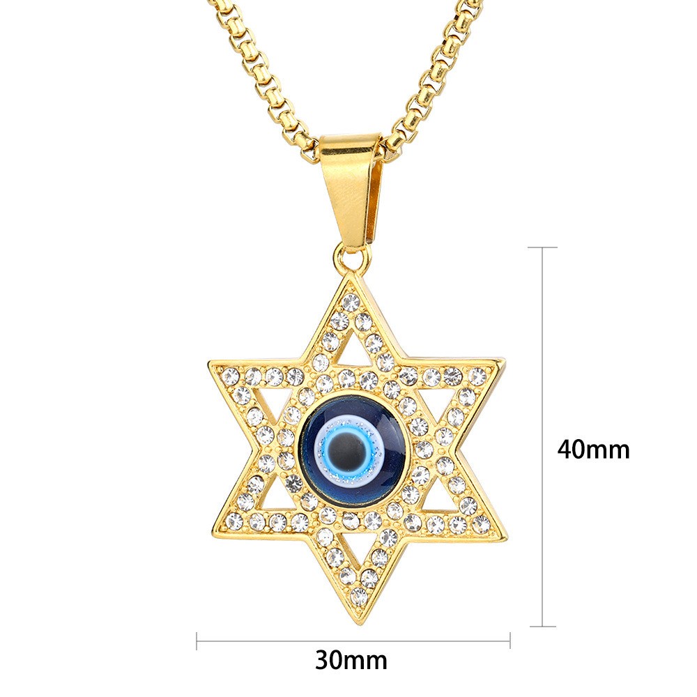 [X C Kalung] Baru Anti Karat Lapis Emas Enam Mangga Yahudi Bintang Star of David Kalung Pria Liontin Kalung