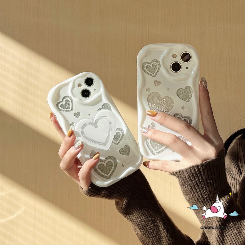 IPHONE 3d Wavy Curved Edge Love Heart Back Cover Kompatibel Untuk Iphone14 11 12 13 Pro Max 7Plus XR X7 8 6s 6 Plus XS Max SE 2020 Glossy Shockproof Soft Tpu Phone Case Shell