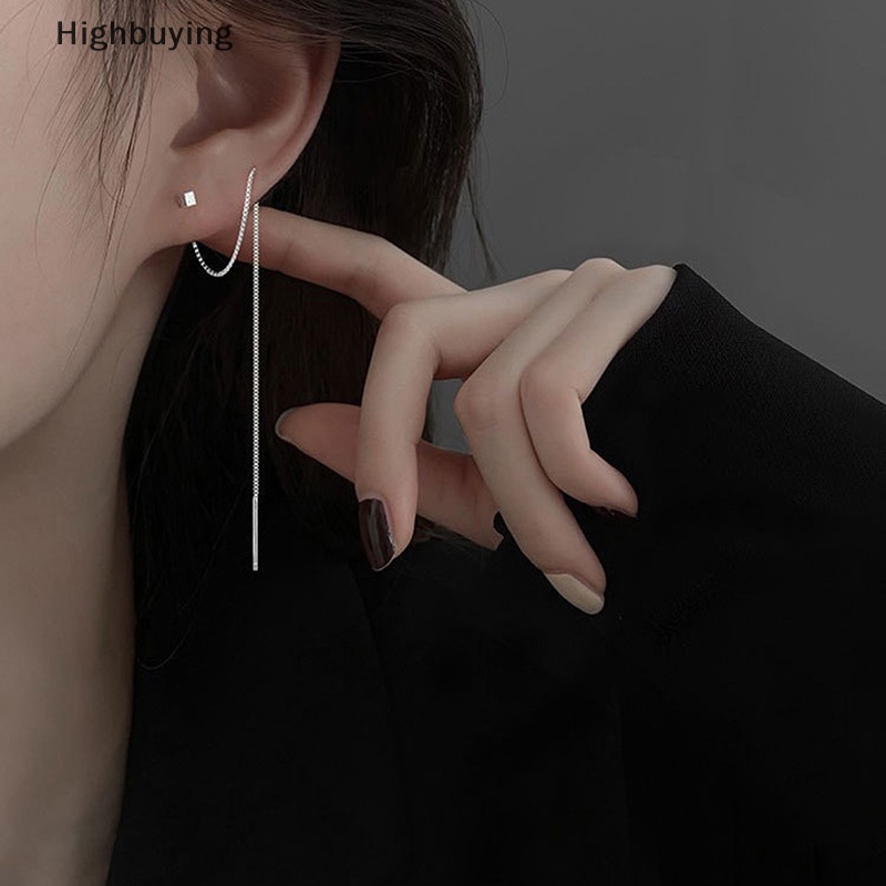 Hbid Gaya Sederhana Rantai Kotak Rumbai Drop Anting Untuk Wanita Panjang Menjuntai Earring Line Aksesoris Tipis Mini Trendi Telinga Perhiasan Glory