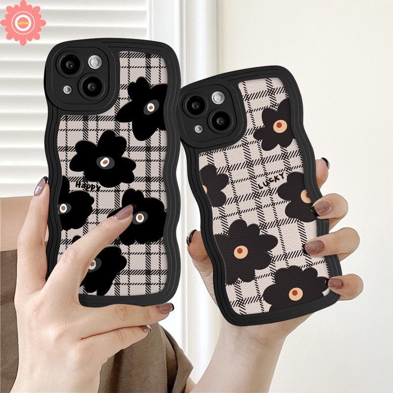 Checkered Retro Black Flowers Cover for Infinix Hot 8 10s 11s 9 10 20 20s 12i 10Lite 12 Pro Hot 11 9 12 10 Play Smart 4 6 5 Plus Note 12 G96 10 Pro Soft Wavy Edge TPu Case