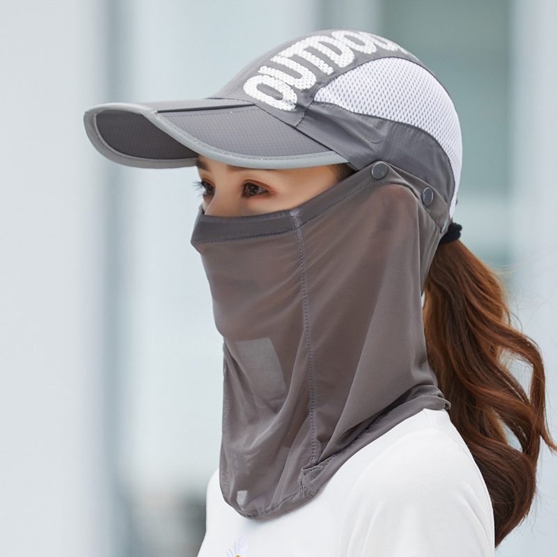 WE Topi Matahari Wanita Dengan Penutup Wajah Dan Leher Model Lipat Untuk Outdoor Topi Visor Topi Cadar Topi Pantai