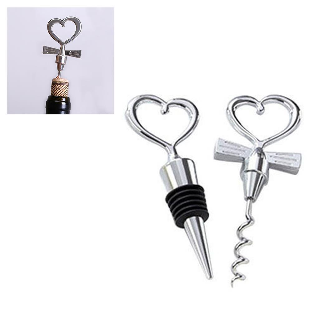 Love Heart Corkscrew Pembuka Botol Set Pesta Bar Wedding Wine Stoppers