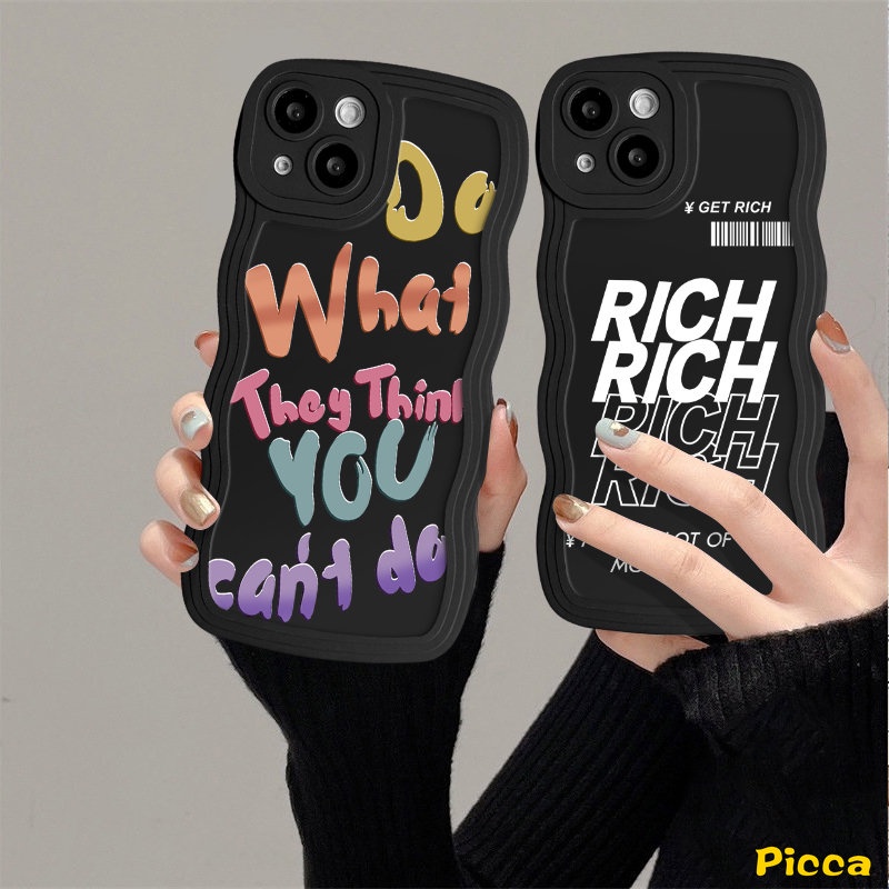 IPHONE Casing Ponsel Merek Trendi Kompatibel Untuk Iphone14 7Plus 11 13 14 12 Pro Max XR 7 14 8 6 6s Plus X XS Max SE 2020 INS Surat Grafiti Sederhana Mendapatkan Kaya Bergelombang Tepi Lembut Tpu Penutup Belakang