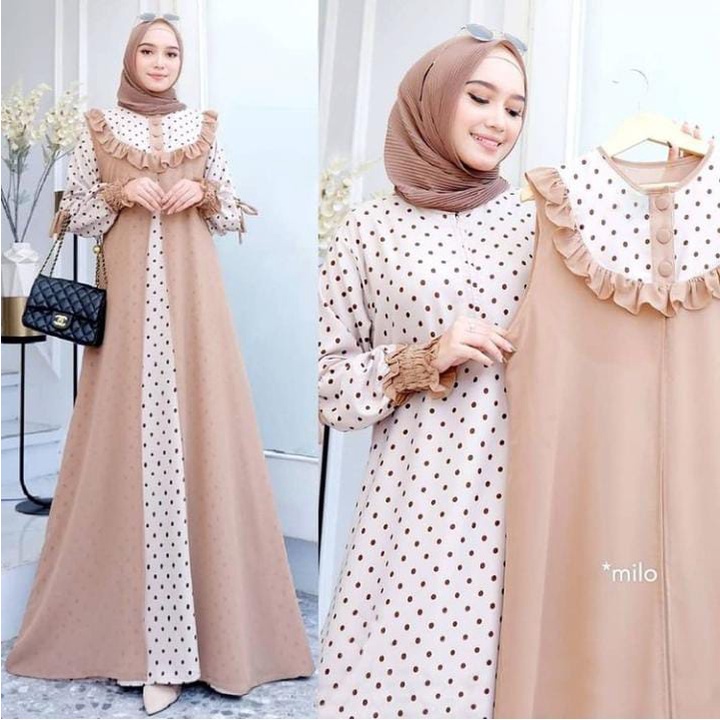 GAMIS STORE -  Kimiko Set 2in1 Gamis Cerutty Mix Shakila Polka Dress Maxy Muslim Wanita Gaun Pesta Kondangan Premium