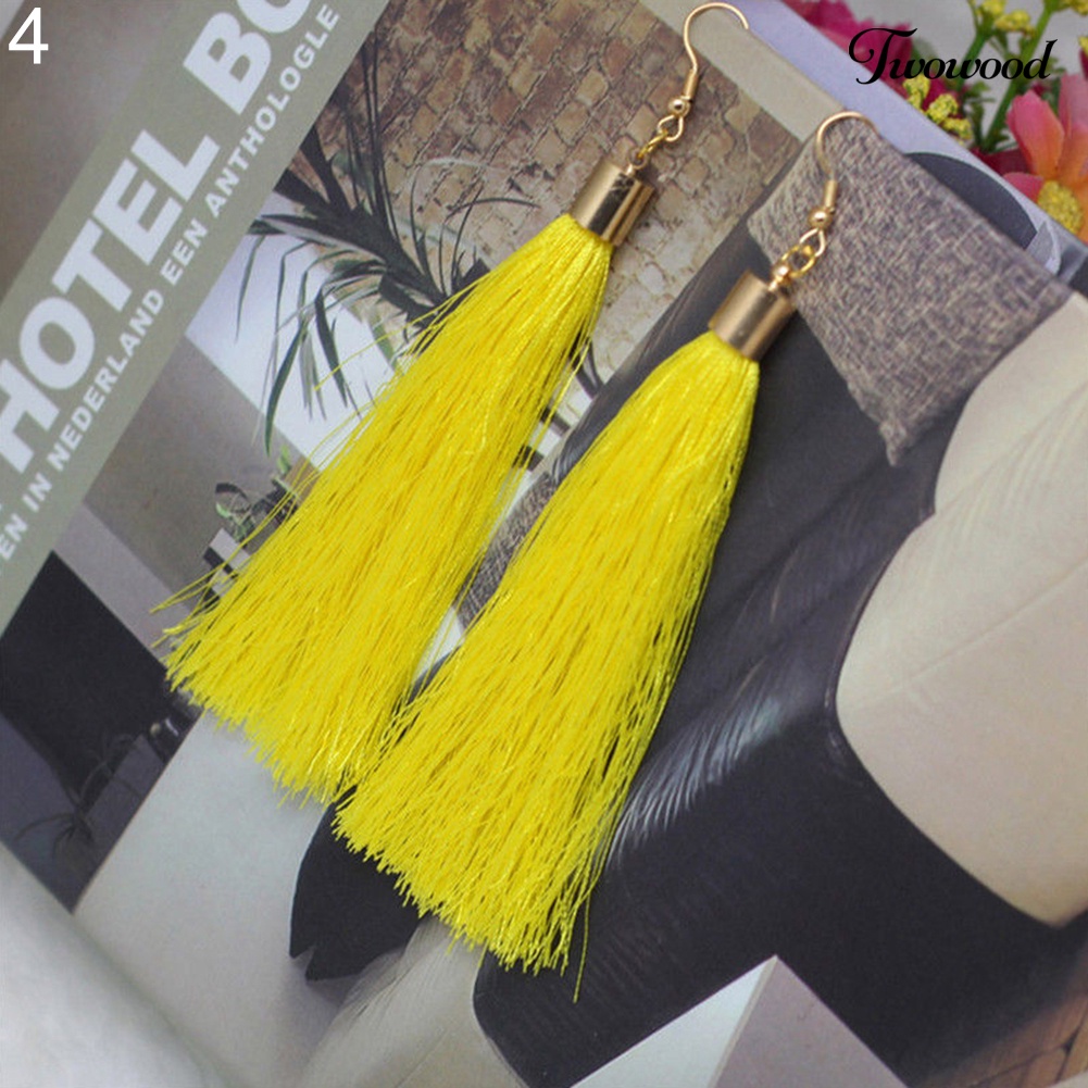 Twowood Bohemian Hook Earring Wanita Vintage Panjang Rumbai Fringe Boho Anting Menjuntai