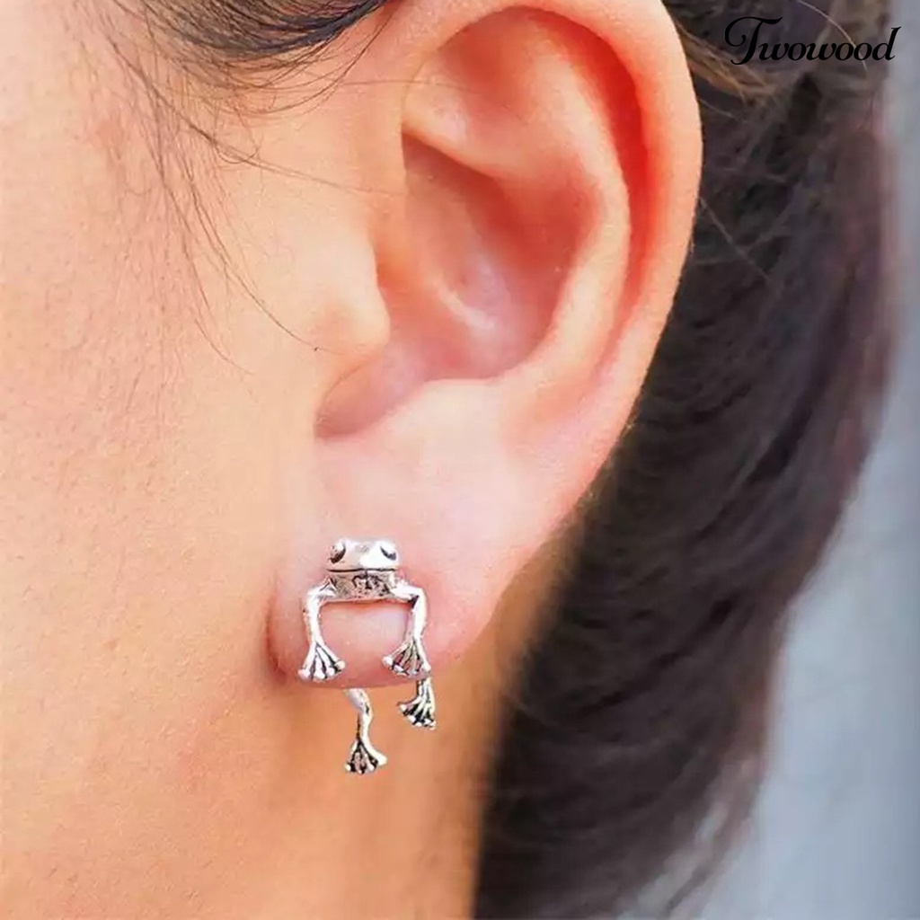 Twowood 1pasang Gaya Etnik Kerajinan Tangan Halus Bahan Alloy Lucu Bentuk Kodok Piercing Ear Studs Earrings Untuk Pesta