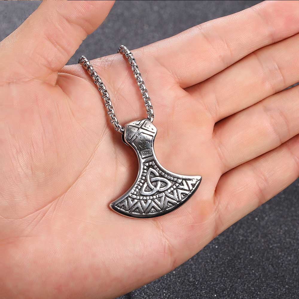 [X C Kalung] Kepribadian Fashion Baru Vintage Nordic Viking Pria Perunggu Pertempuran Raptor Kampak Viking Kapak Kepala Liontin Kalung Wanita Kalung Hadiah