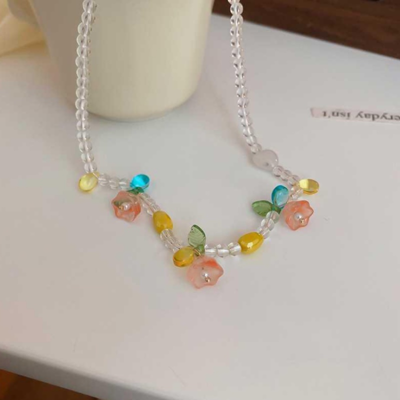 Kami Bunga Musim Panas Trendi Resin Manik-Manik Lily of the Valley Kalung Untuk Wanita Gadis Indah Liburan Liburan Liburan Bunga Kalung Fashion Tulang Selangka Rantai Perhiasan Aksesoris