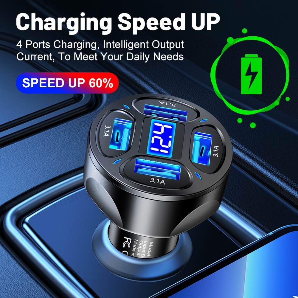 3.1a 4in1 Digital Display Charging Travel Adapter 4-Port Charger Dengan Tegangan 4USB Travel Adoptor Untuk i-phone Tipe C Android Micro