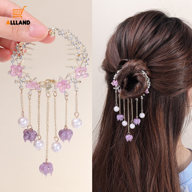 Amethyst Bunga Rumbai Wanita Jepit Rambut/Retro Hiasan Kepala Fringe Rhinestones Hair Clip/Bunga Alloy Ponytail Holder Aksesoris