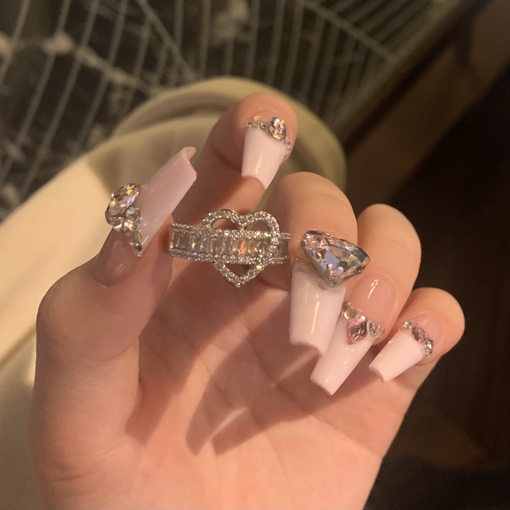 Ifyou Cincin Salib Busur Hati Berkilau Kristal Silver Rings Untuk Aksesoris Perhiasan Wanita