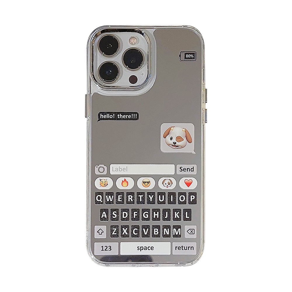 IPHONE Ins Keyboard Chat Anjing Plating Cermin Casing Transparan Untuk Iphone14 11 12 13 PRO MAX Casing Cover Pelindung AT0254