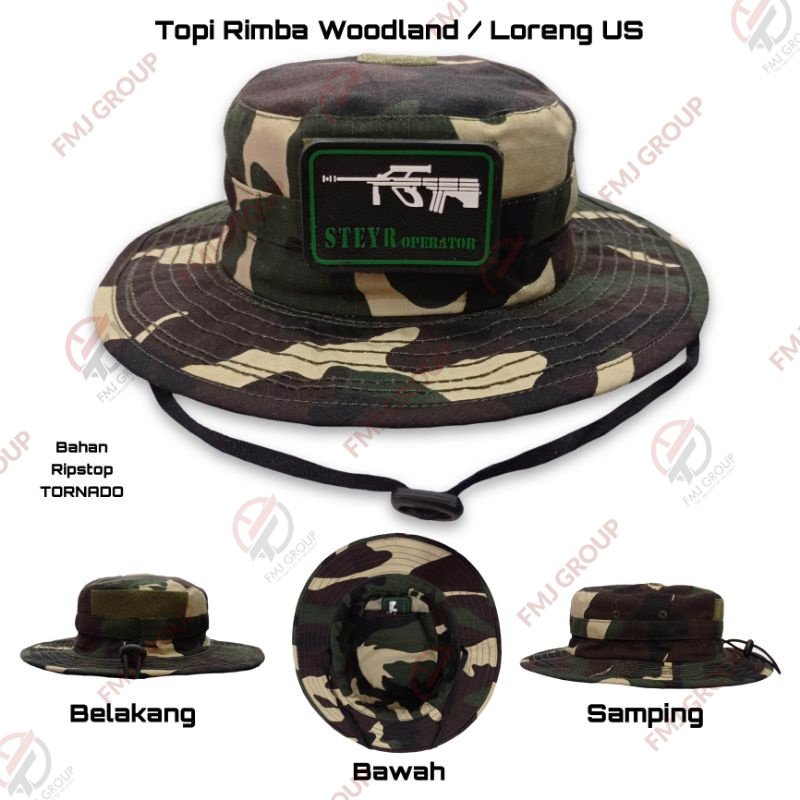 Topi Rimba Woodland Tactical / Bdu / Molay / Topi Rimba Loreng US / Topi Rimba Loreng Woodland