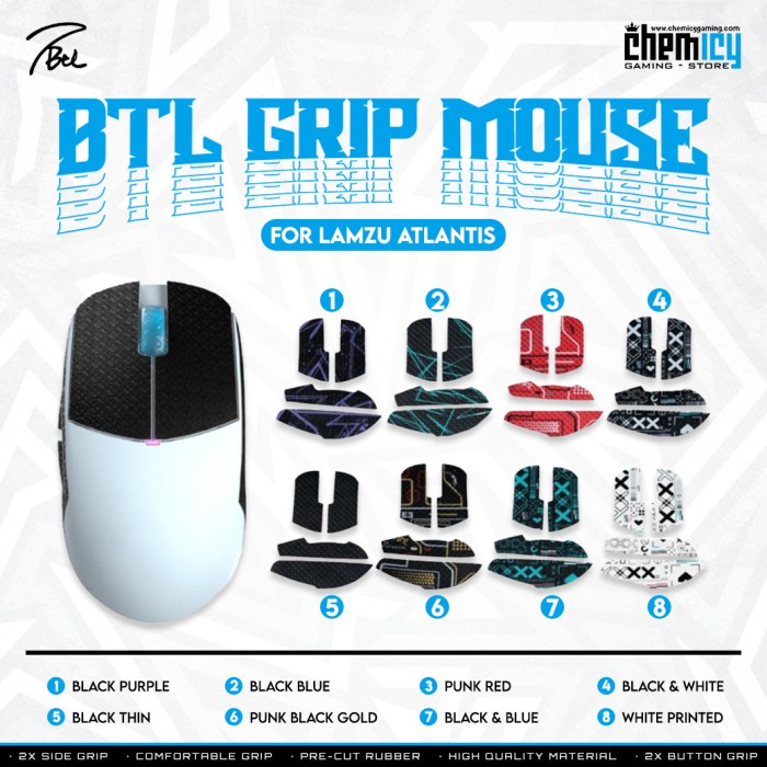 BTL Antislip Grip Mouse for Lamzu Atlantis - BLACK BLUE