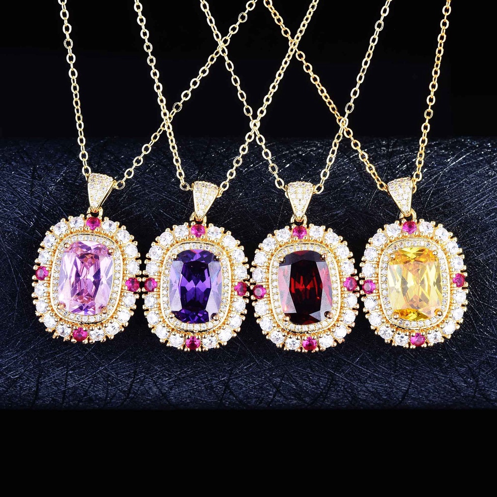 Goldkingdom Fashion Perhiasan Aksesoris Ready Stock Liontin Kristal Kuning Ruby Set Pertunangan Cincin Kalung