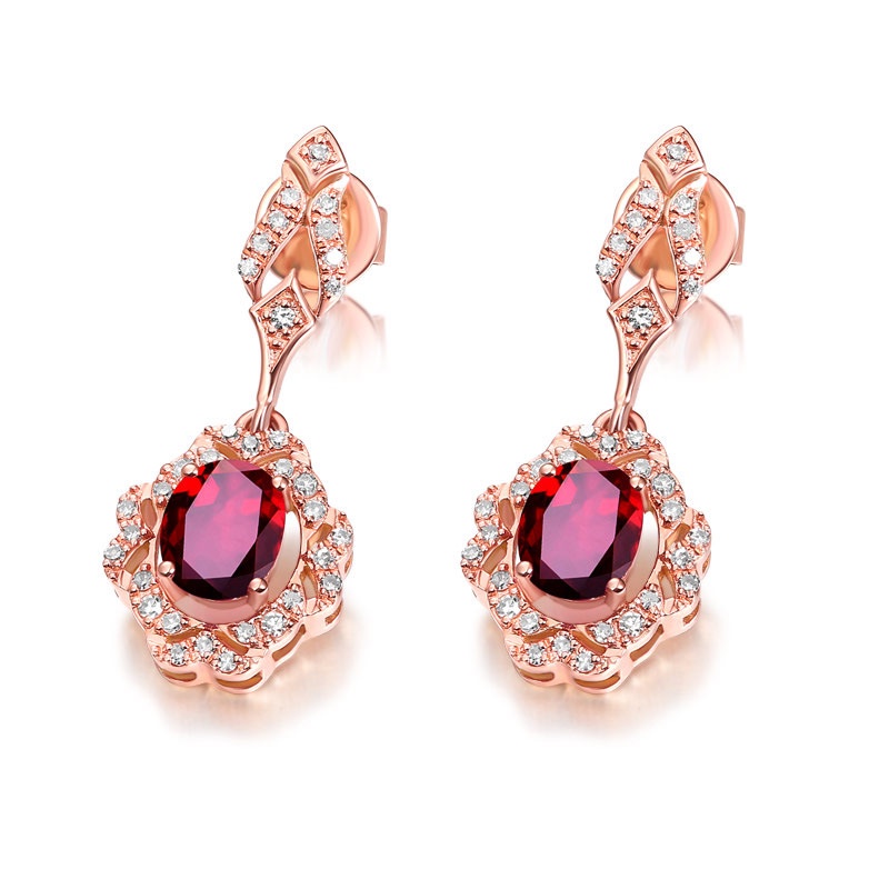 Goldkingdom Aksesoris Perhiasan Fashion Ready Stock Dengan Berlian Mikro, Rose Gold, Anting Ruby, Anting Panjang