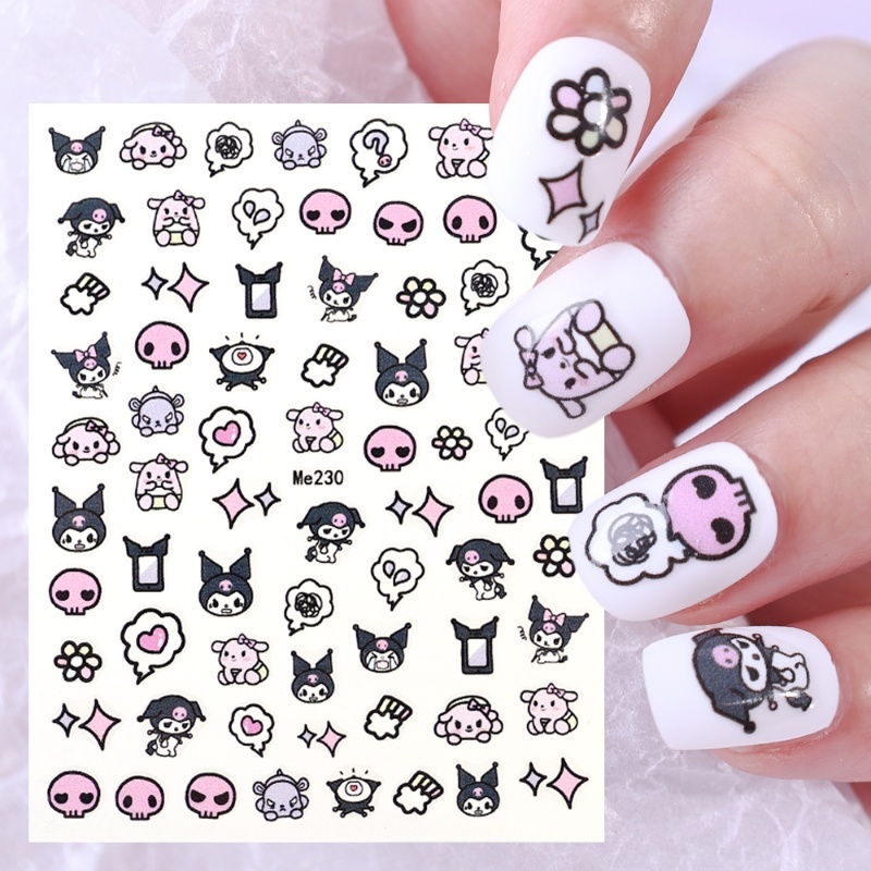 Lucu Ins Gaya 3D Tekstur Stiker Kuku DIY Nail Art Cinta Bunga Hias Patch Kuromi Kartun Hewan Pola Stiker Kuku