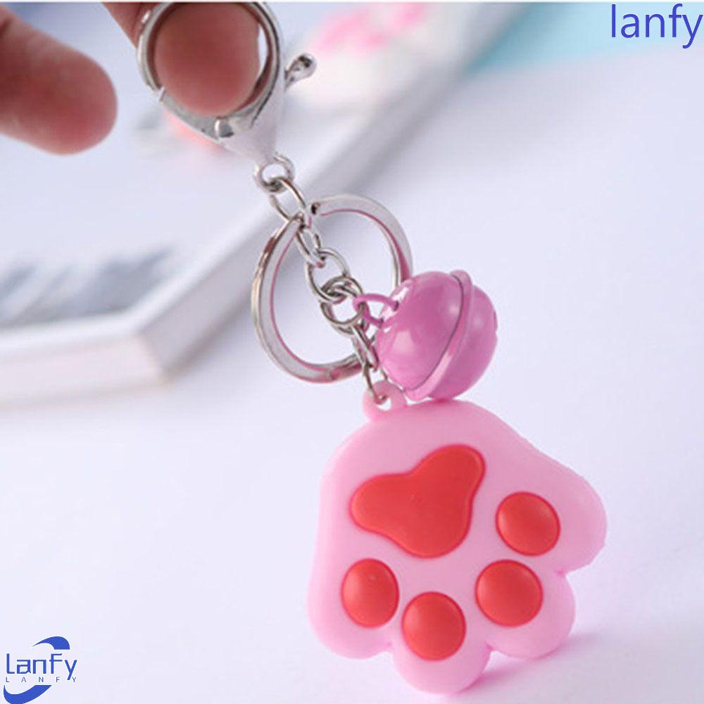 Lanfy Mainan Gantungan Kunci Kaki Kucing Angka Puppy Aksesoris Mobil Teman Lucu Dengan Bell Pendant Holder Senter Figure 3D